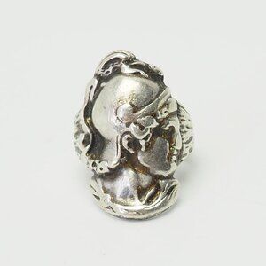 Antique old sterling silver Roman Warrior head profile relief ring size 8.5